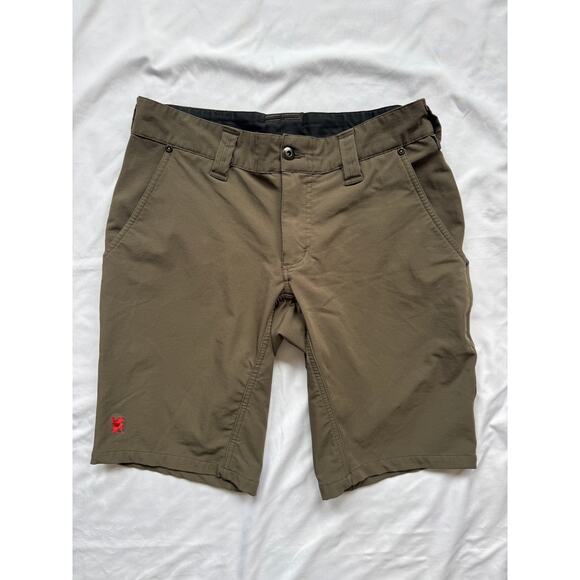 Chrome Industries Folsom Shorts 32 Olive Green Cycling Stretch Water Resistant - Picture 1 of 4